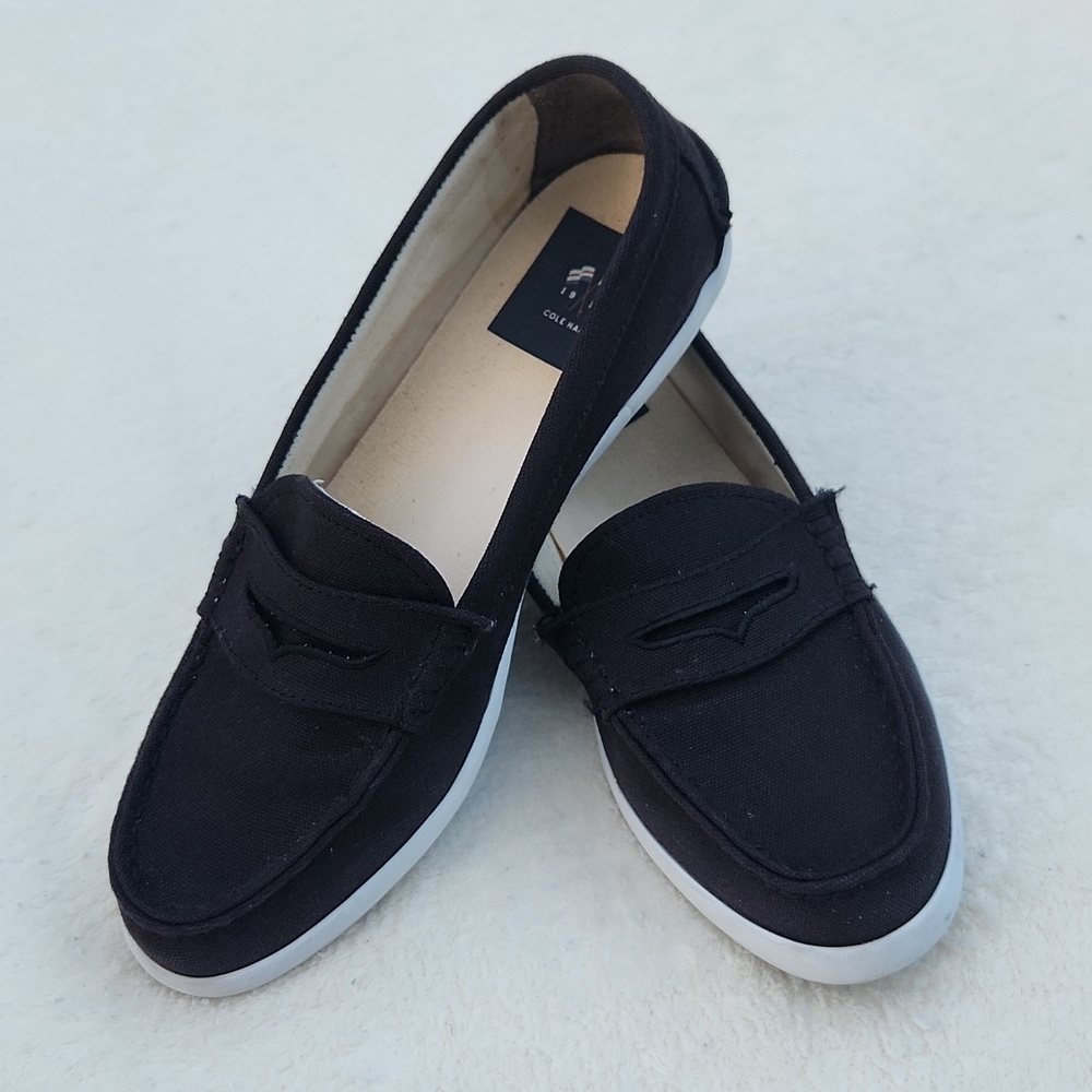 Cole Haan Women's 1928 Black Canvas Penny Loafers Size 9.5